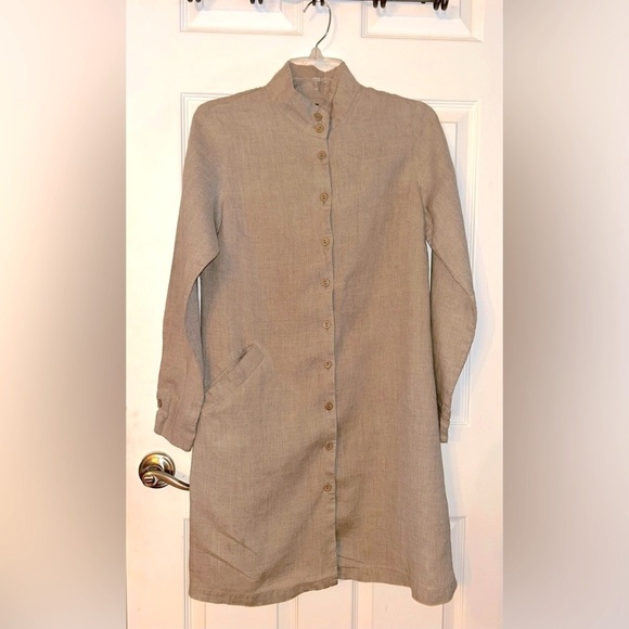 Flax Women's Button-Up Dress Taupe Size Petite - Picture 1 of 4